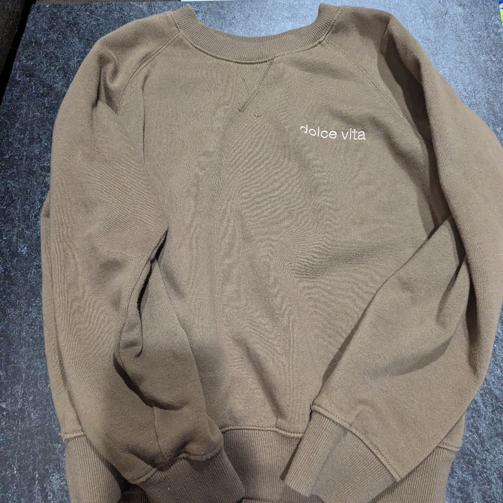 Richer Poorer Dolce Vita Chocolate Brown Embroidered Pullover Sweatshirt sz XS